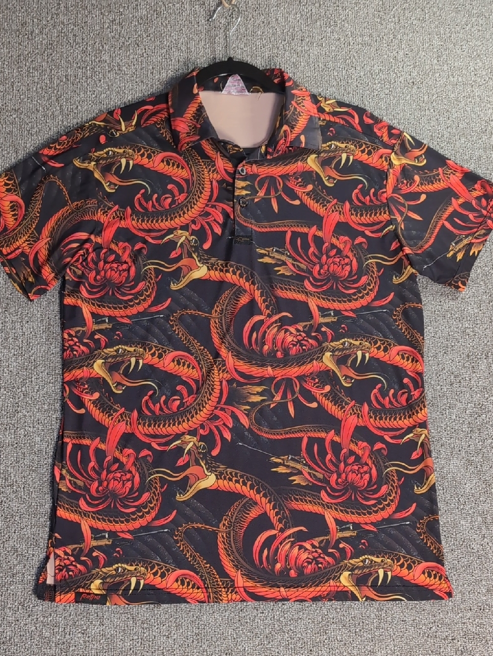 Retro Rifle Vipers and Snipers Performance Polo Size Medium Black/Blood Orange